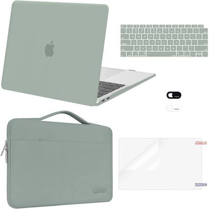 Front. mosiso - 5IN1 Kit for MacBook Air 13 inch Case M1 A2337 A2179 A1932 2021-2018, Case&Bag&Keyboard Skin&Webcam Cover&Screen Film - Antique Green.