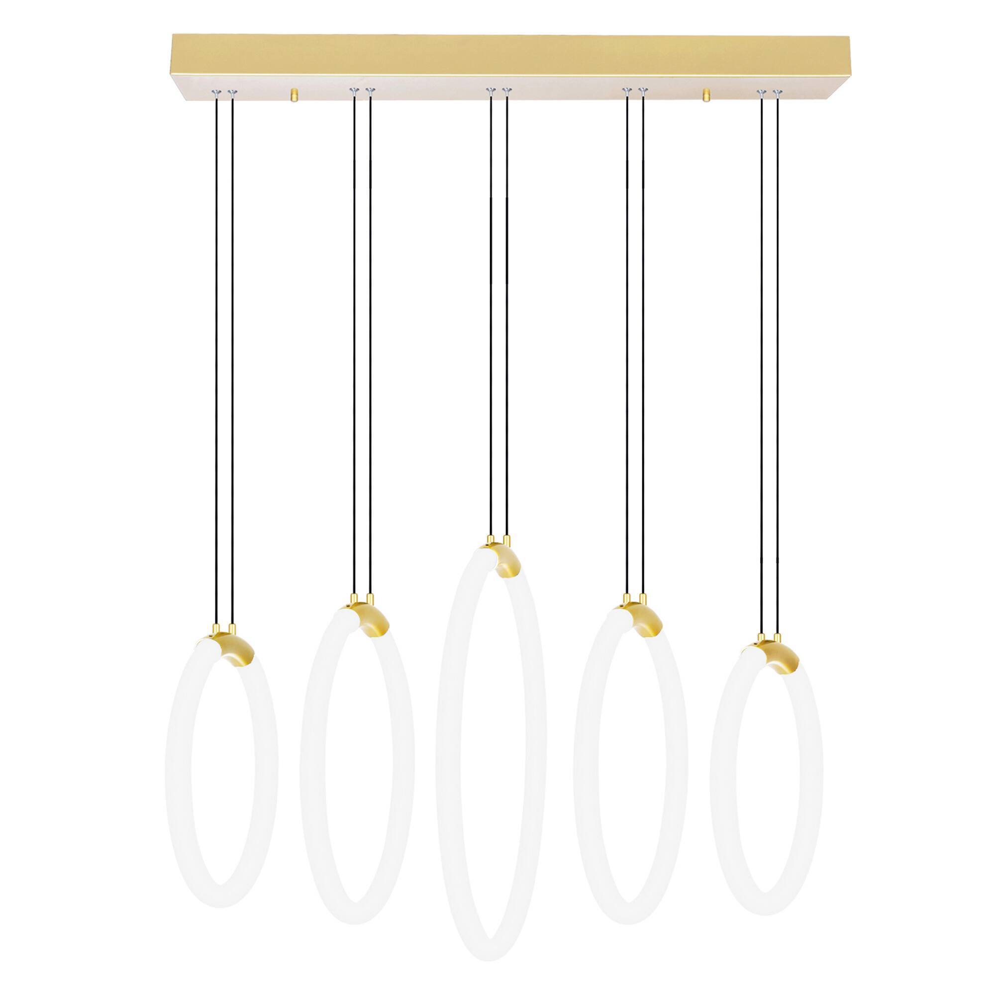 Alt View 1. CWI Lighting - Hoops 5 Light LED Chandelier With Satin Gold Finish - Satin Gold.