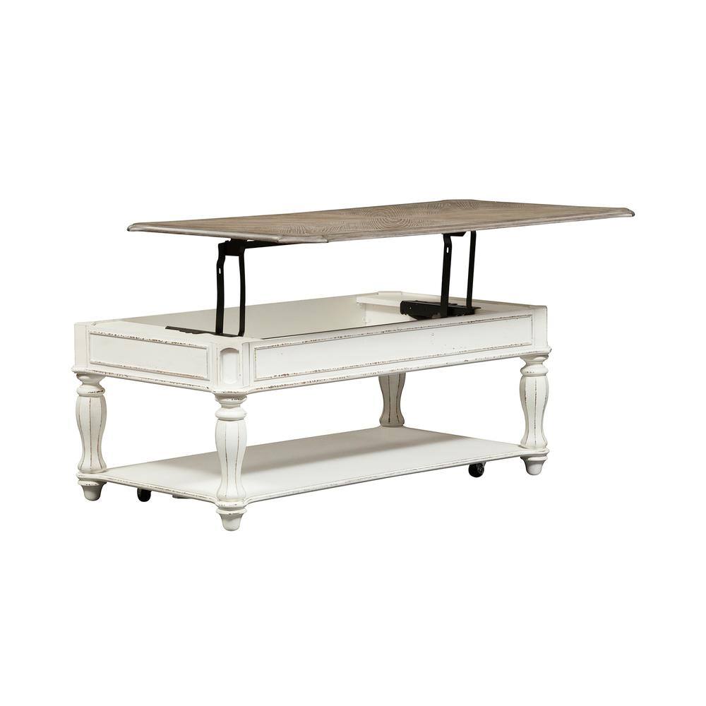 Left. Liberty Furniture Industries - Magnolia Manor Lift Top Cocktail Table in Antique White - White.