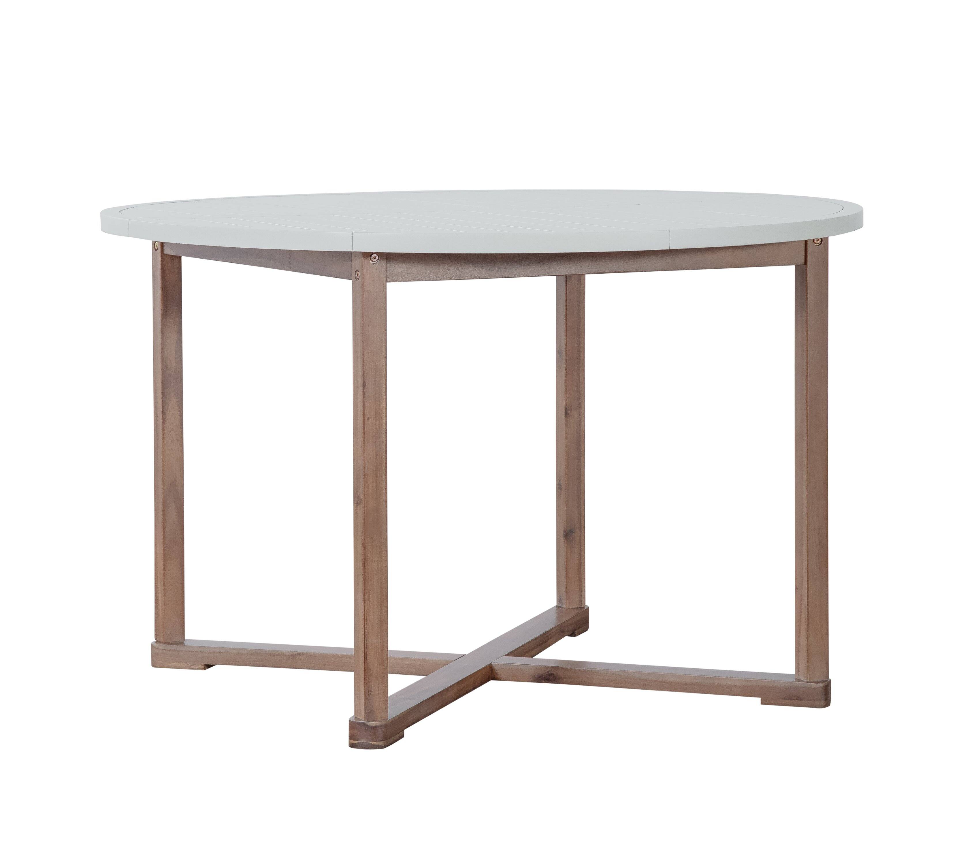 Back. Mondawe - 5-Piece Outdoor Dining Set with 4 Acacia Wood Chairs,47.2" Round Dining Table with Umbrella Hole - Brown+White.