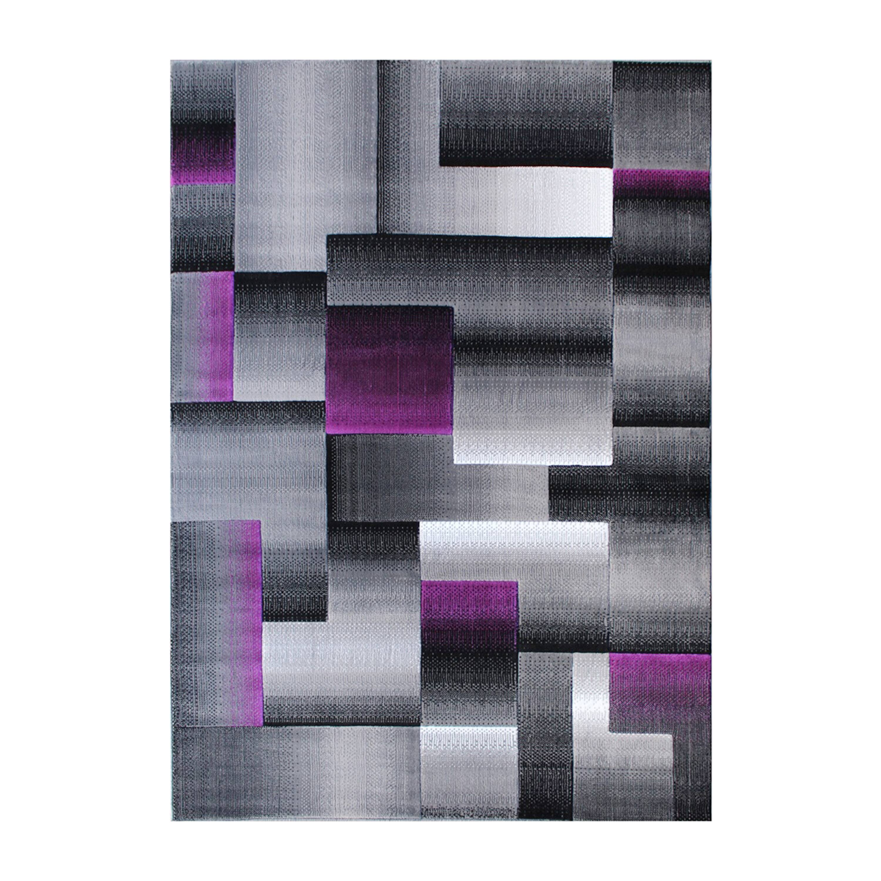 Alt View 1. Emma + Oliver - Malaga Modern Cubist Olefin Accent Runner Rug in Gradient Shades with Natural Jute Backing - Purple.