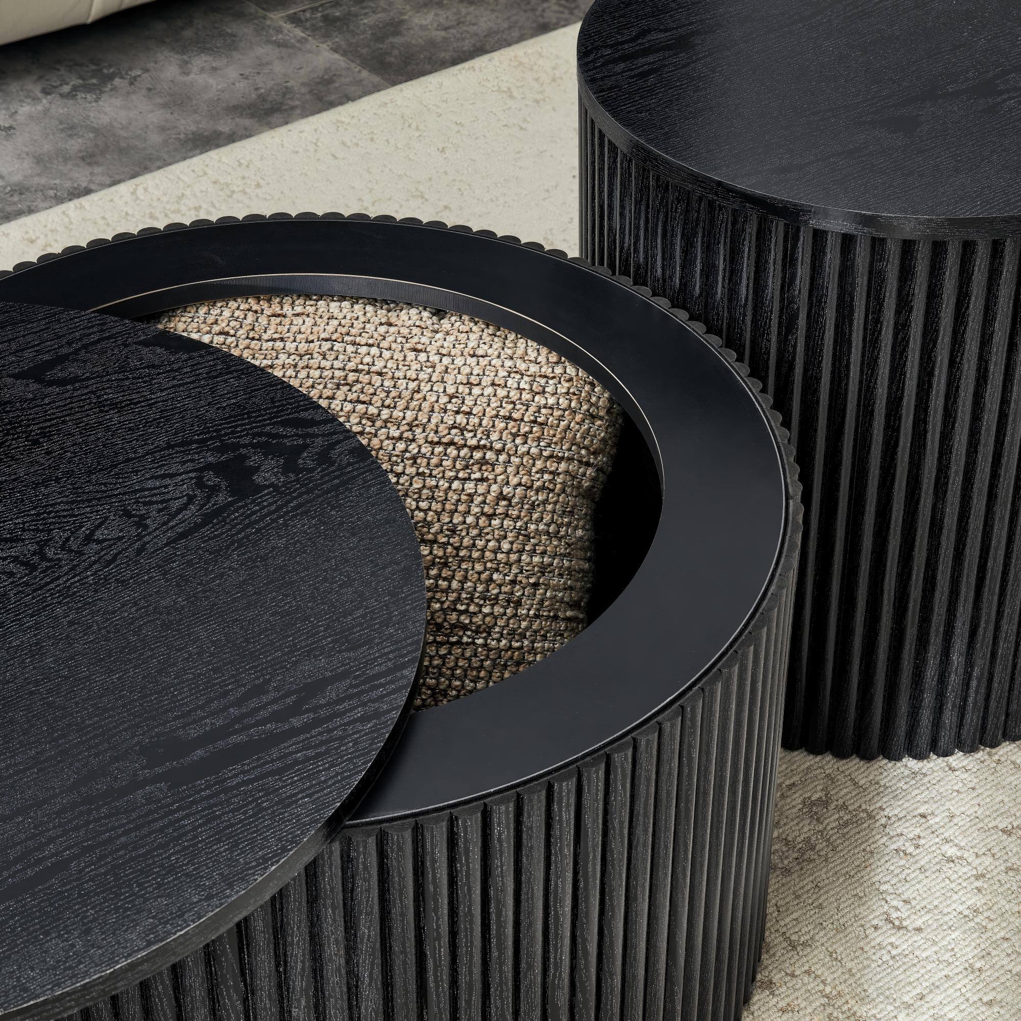 Alt View 6. Loheer - Loheer- 2.6ft Black Nesting Coffee Table Set Roman Column Round Storage Side Tables for Living Room - Black Woodgrain.
