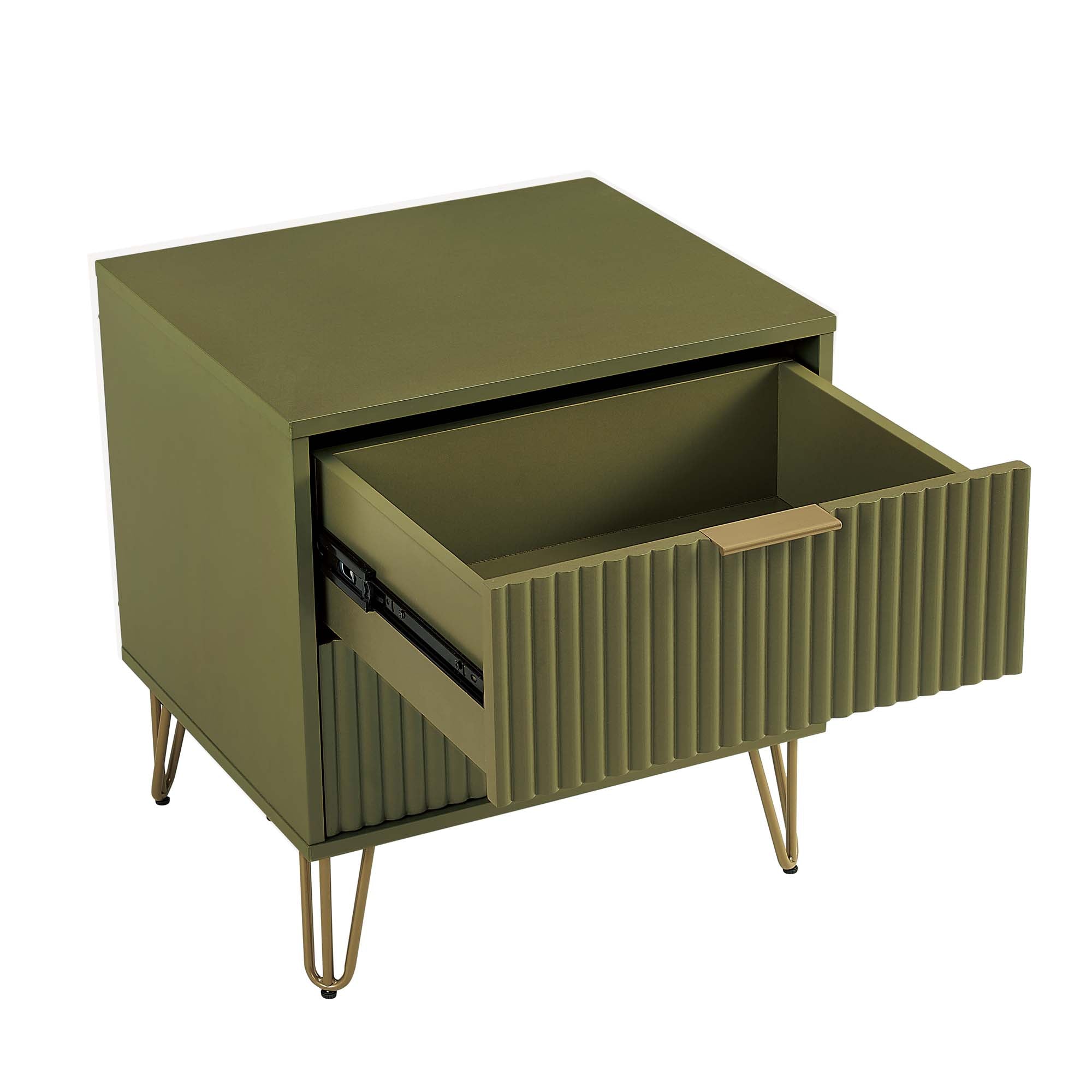Alt View 3. Manhattan Comfort - Dumbo Modern 20" Fluted Nightstand - Olive Green.