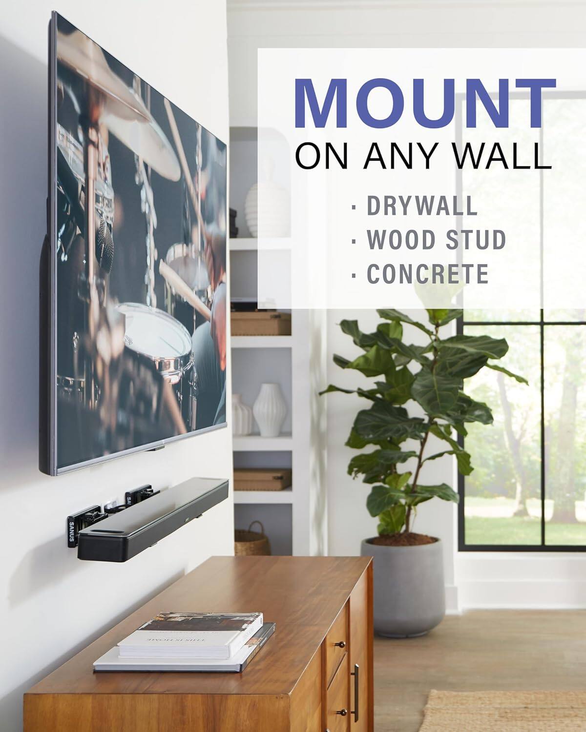 MOUNT ON ANY WALL  
- DRYWALL  
- WOOD STUD  
- CONCRETE
