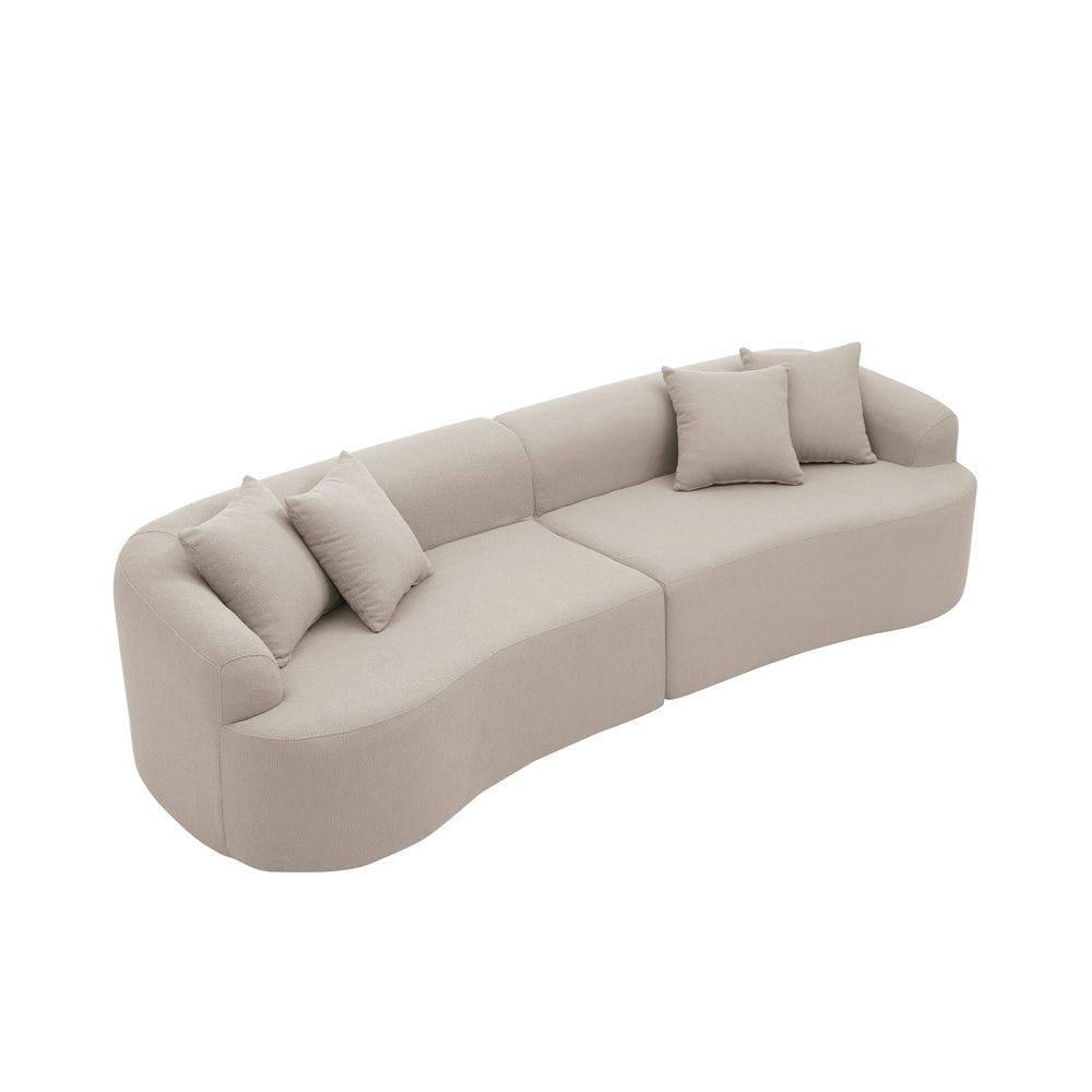Alt View 2. Kadyn - Curved Sectional Sofa, Lamb's Wool Upholstery with Compression Packaging for Easy Setup, Brown - Brown.