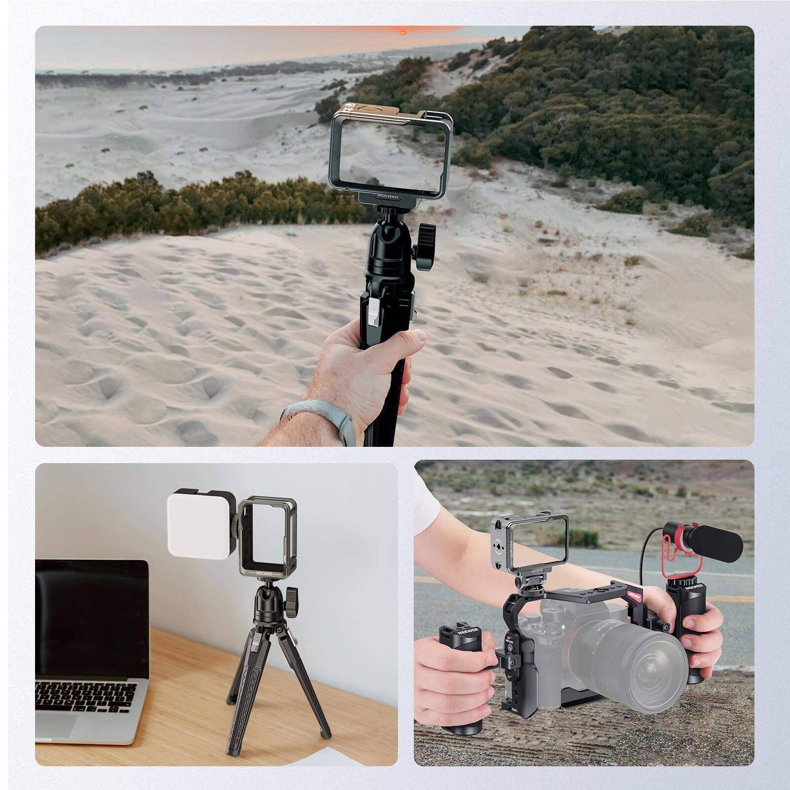 Alt View 2. Neewer - DJI OA5 Pro/4/3 Cage Kit, QR Cold Shoe.