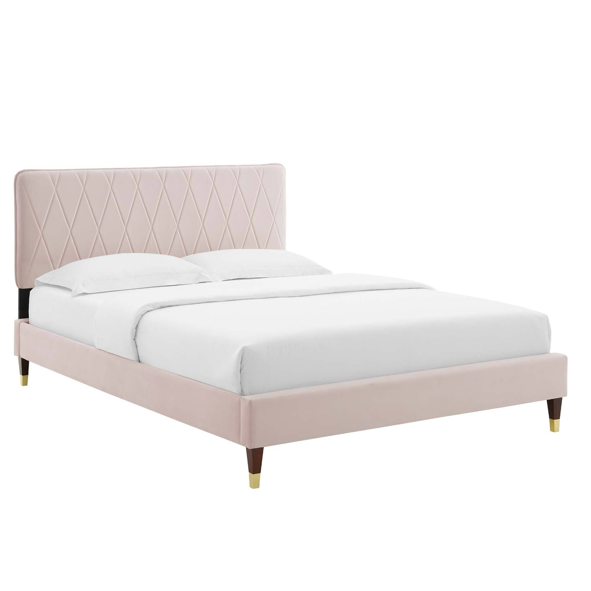 Angle. Modway - Celine Channel Tufted Performance Velvet King Platform Bed - White.