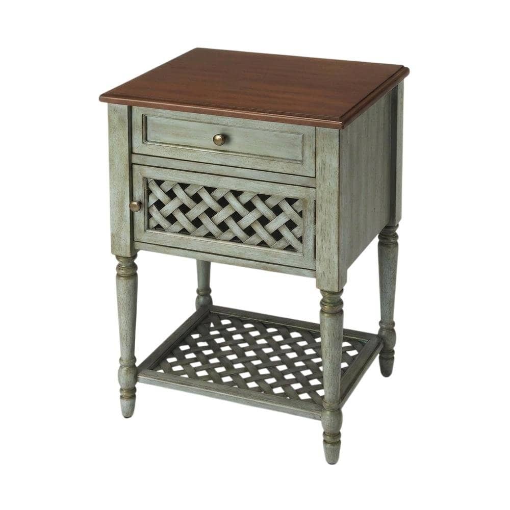 Starlight Canyon Home - Rustic Nightstand with Drawer, Traditional Wood Side Table for Bedroom - Green