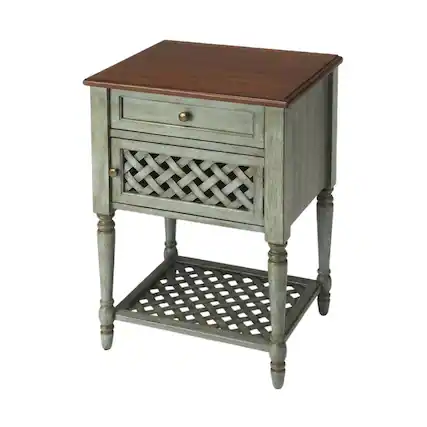 Front. Starlight Canyon Home - Rustic Nightstand with Drawer, Traditional Wood Side Table for Bedroom - Green.