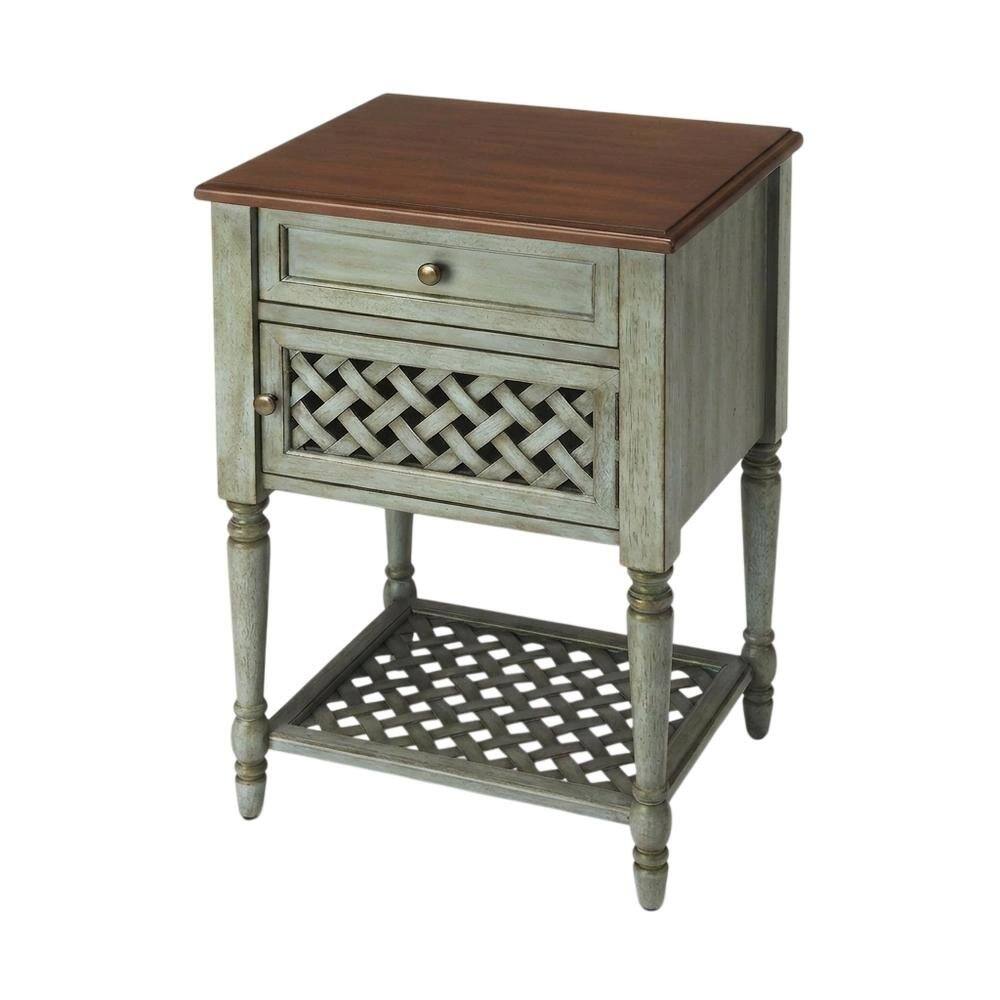 Front. Starlight Canyon Home - Rustic Nightstand with Drawer, Traditional Wood Side Table for Bedroom - Green.