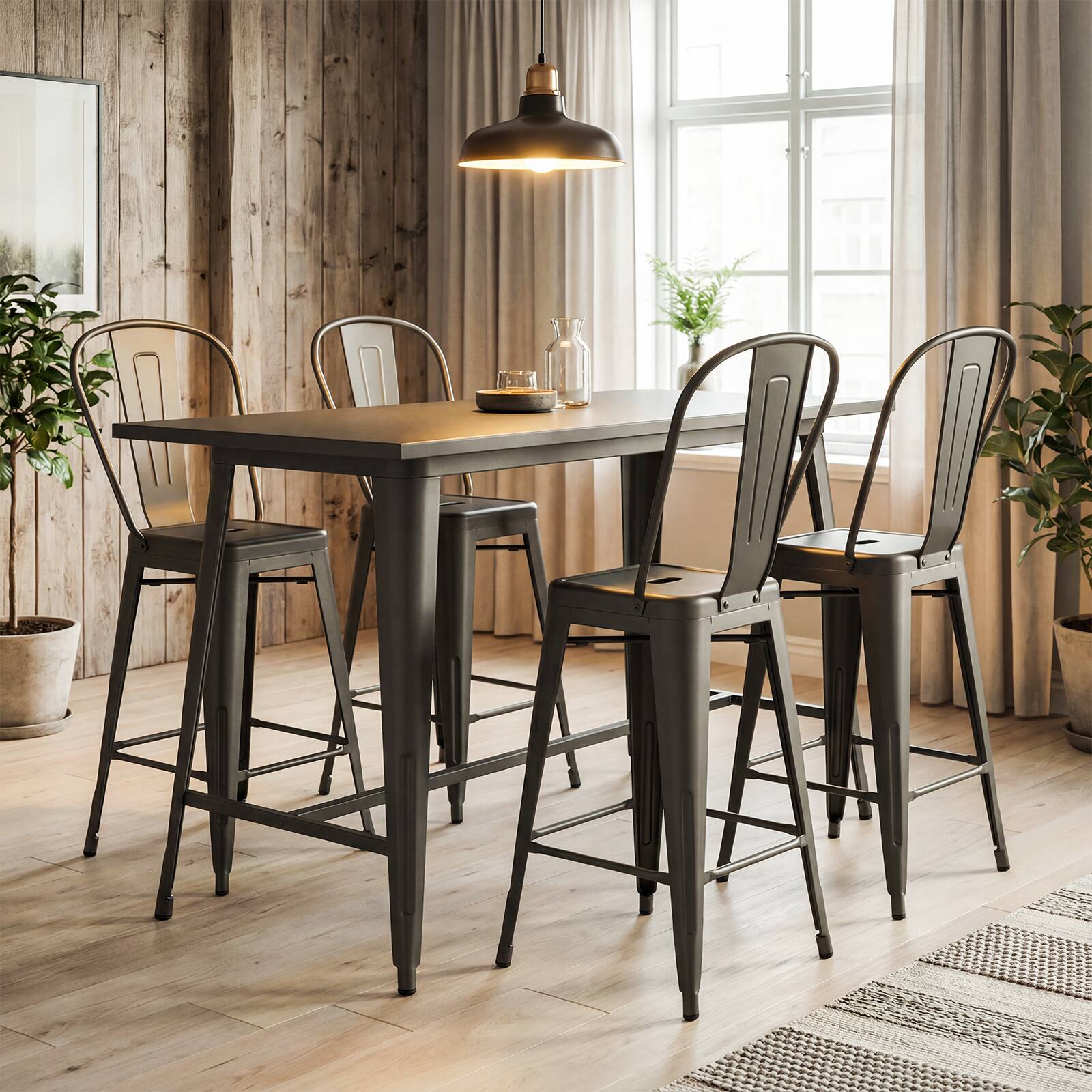 Alt View 4. Gymax - Gymax Metal Bar Stools Set of 4 24'' Counter Height Barstools w/ Backrests&Footrests Gun Metal - Brown.