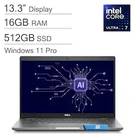 Dell - Latitude 5350 13.3" FHD Business AI PC Laptop - Intel Core Ultra 7 165U - 16GB RAM - 512GB SSD - Fingerprint - Win 11Pro - Gray