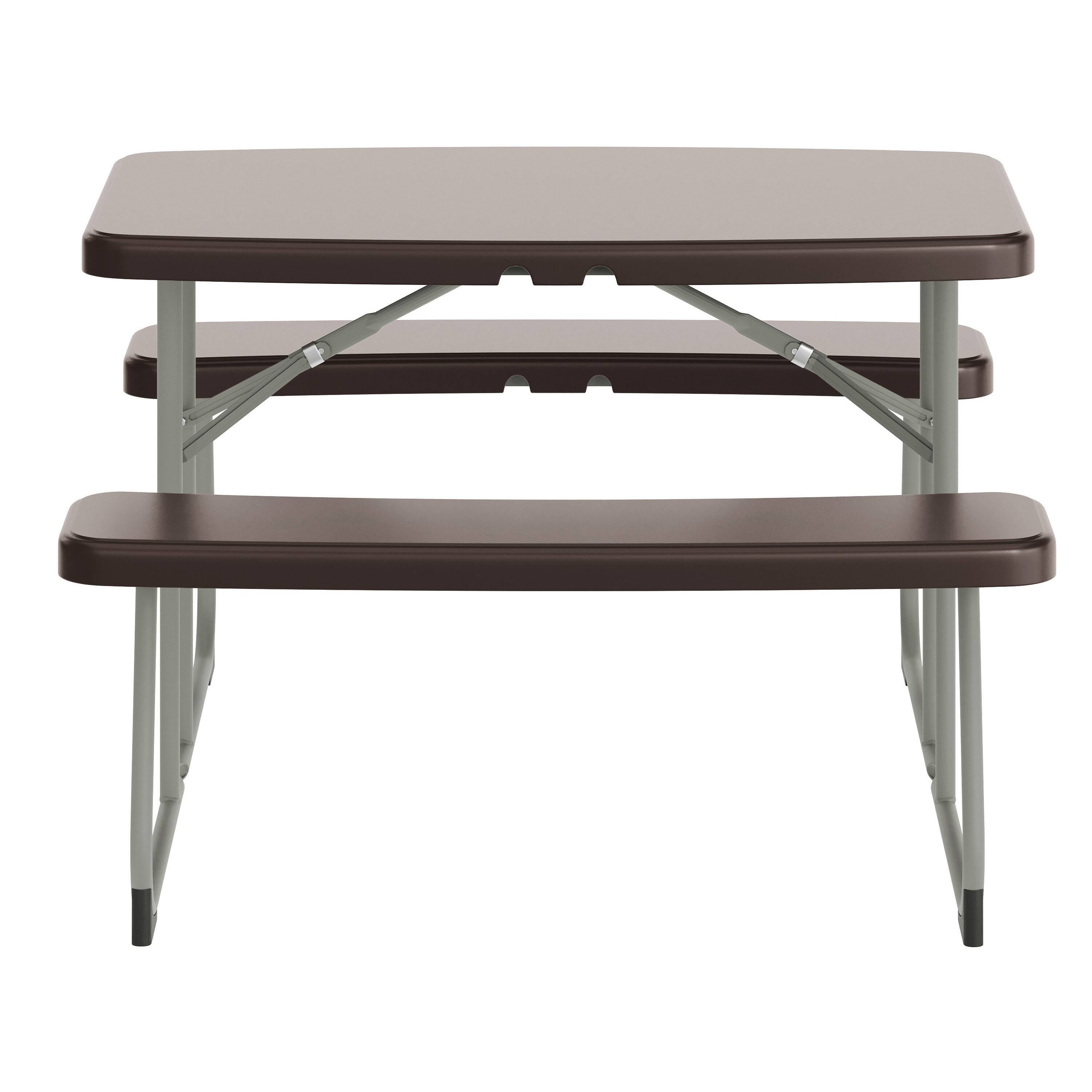 Angle. Flash Furniture - Paige Easy-Fold Brown Folding Plastic Kids Outdoor Picnic Table and Benches - Commercial Grade - Seating for 4 Kids - Brown.