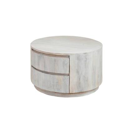 Front. Carolina Chair & Table - Christa 2-Drawer 30" Round Coffee Table - Whitewash - White.