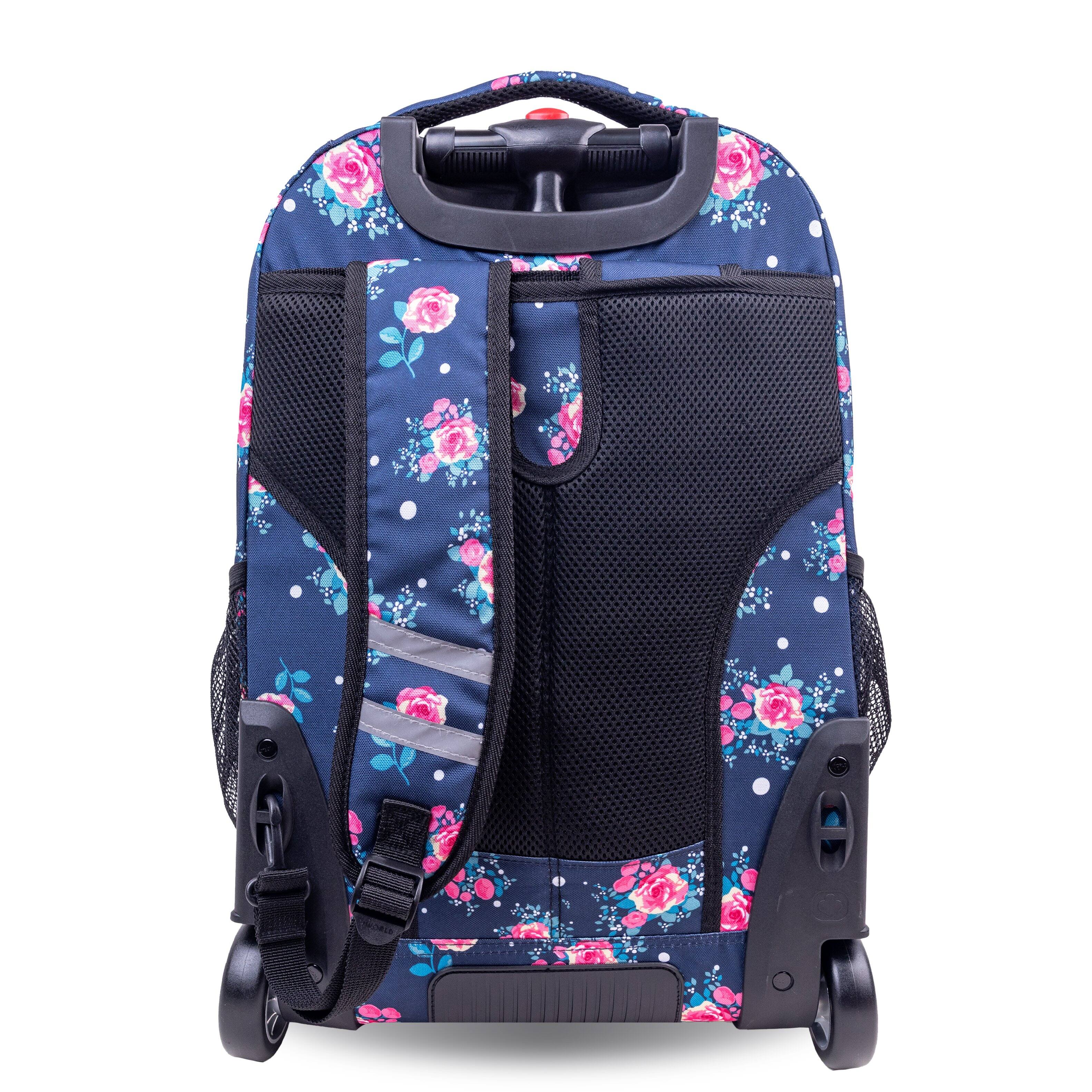 Back. J World - J World Girls Sundance 20" Rolling Backpack With Laptop Sleeve For School And Travel, Navy Rose - NAVY ROSE.