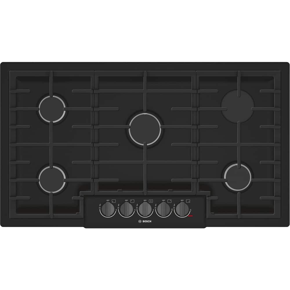 Front. Bosch - 800 Series 36" Built-In Gas Cooktop with 5 burners and OptiSim - Black.