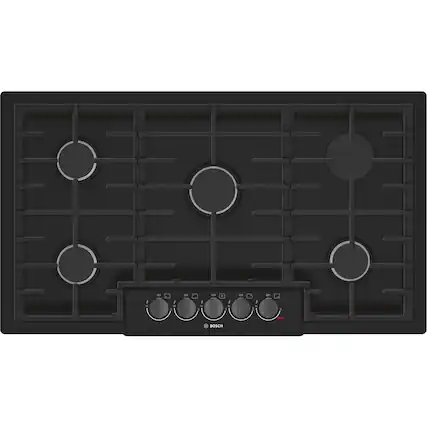 Front. Bosch - 800 Series 36" Built-In Gas Cooktop with 5 burners and OptiSim - Black.
