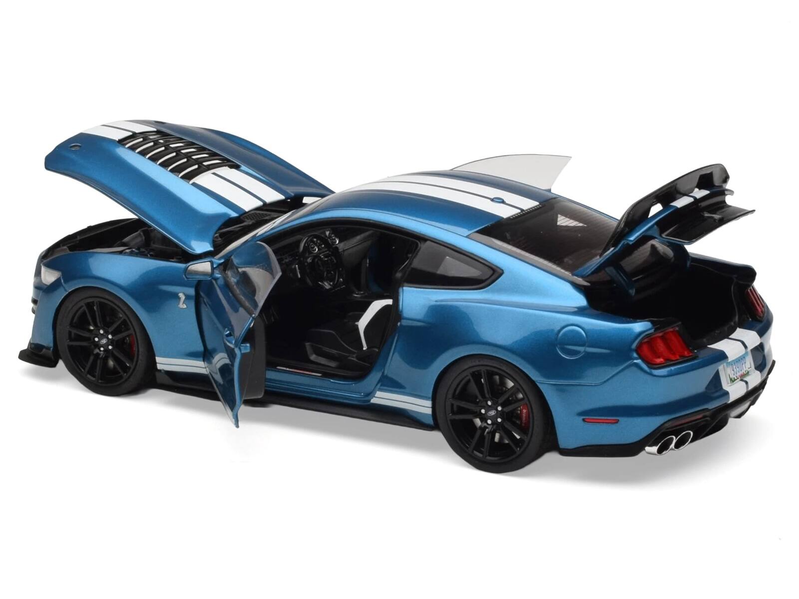 Alt View 4. IXO - 2022 Ford Mustang Shelby GT500 Blue Metallic with White Stripes 1/18 Diecast Model Car by IXO Models.