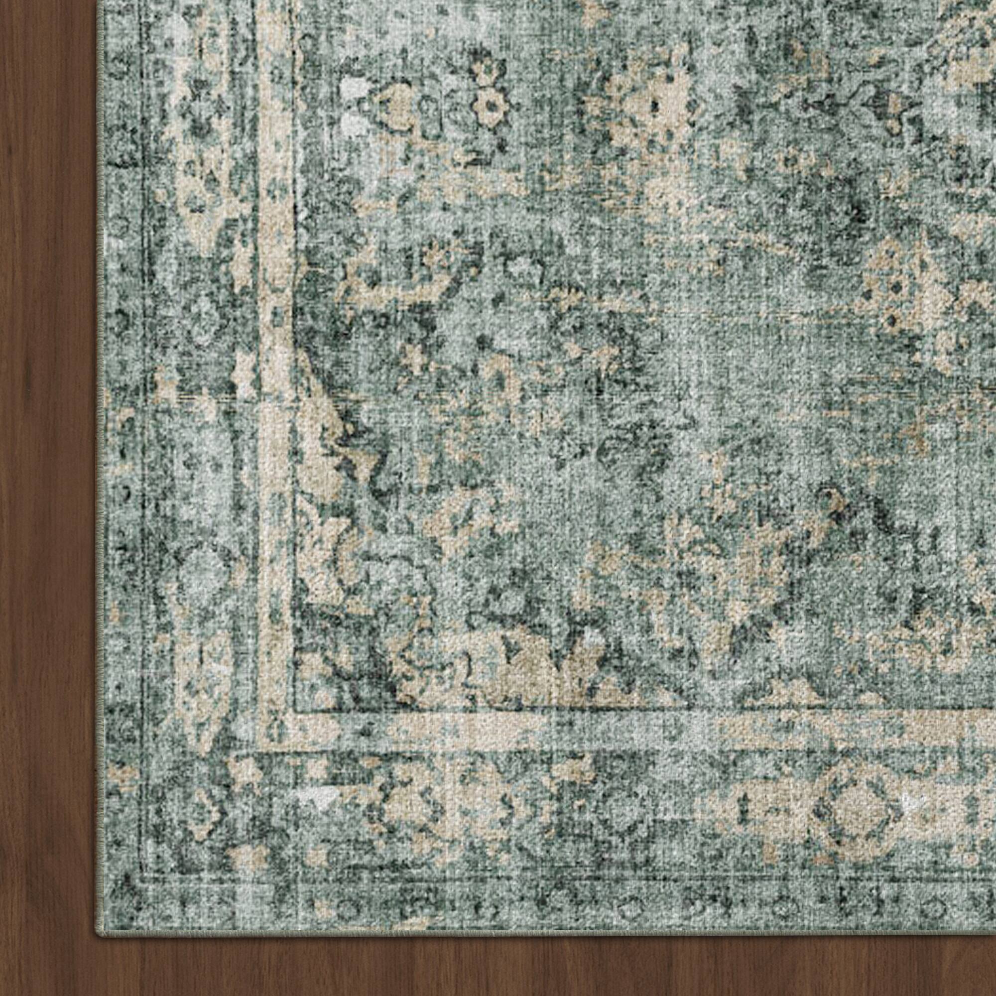 Alt View 6. Ihomeadore - 7FT x 5FT Vintage Bohemia Cotton Area Rug with Non-Slip TPR Backing for Indoor Living Room and Entryway - Green.