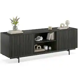 Boyel Living - Mid Century Modern TV Stand for TVs Up to 75" Farmhouse Fluted TV Stand - Black