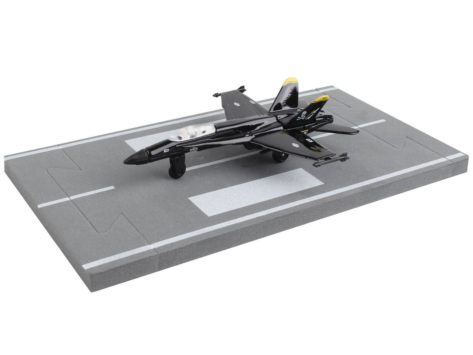 Angle. Runway24 - McDonnell Douglas F/A-18 Hornet Fighter Aircraft Black United States Navy with Runway Section Diecast Model Airplane - Black.