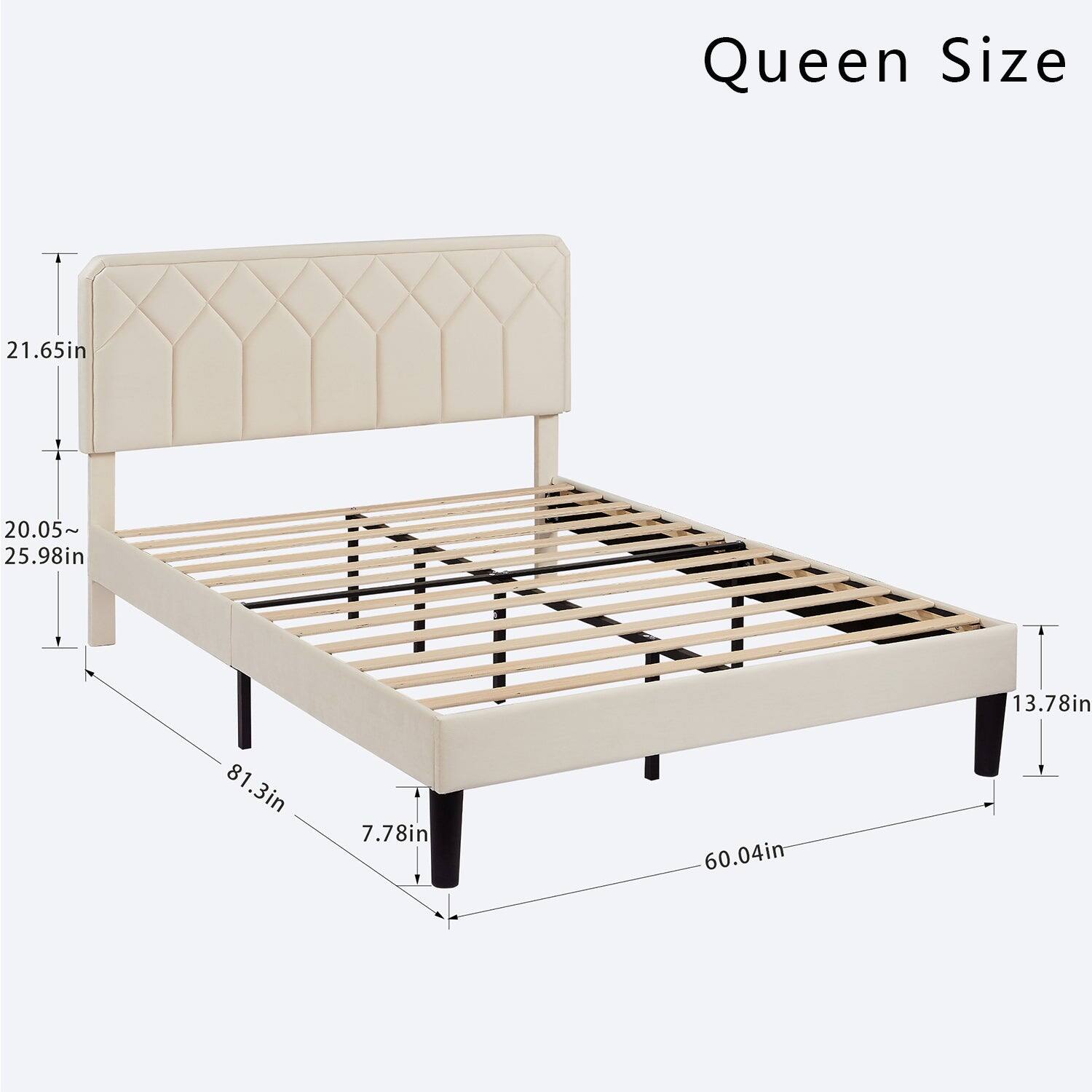 Queen Size

- 21.65in
- 20.05~25.98in
- 81.3in
- 7.78in
- 60.04in
- 13.78in