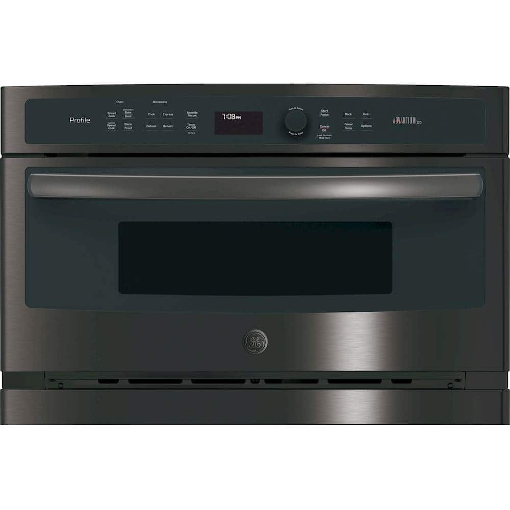 Front. GE Profile - Advantium 30" Built-In Single Electric Convection Wall Oven - Black Stainless Steel.