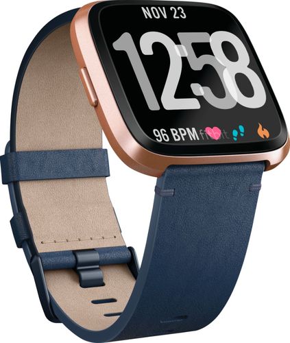 Leather Large Band for Fitbit Versa - Midnight Blue
