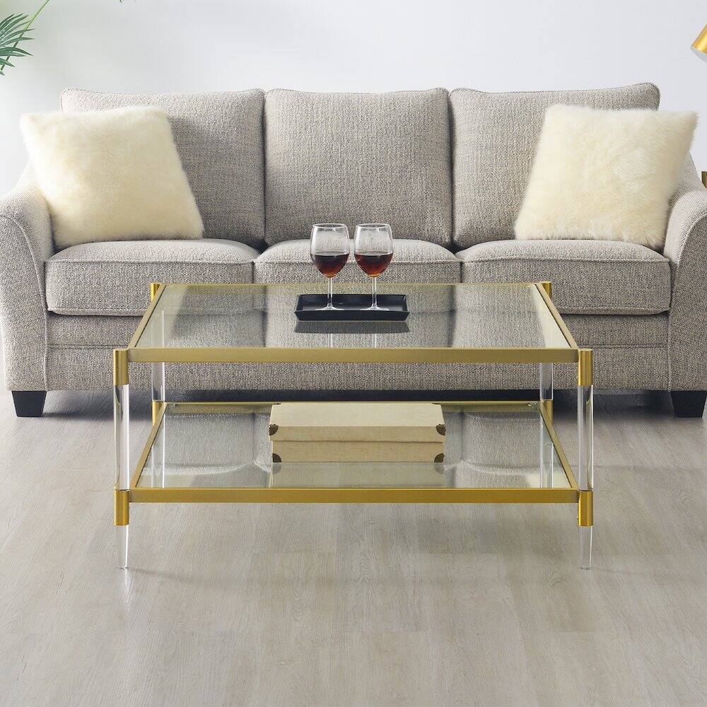 Angle. Convenience Concepts - Royal Crest 2 Tier Acrylic Glass Square Coffee Table - Glass/Gold.