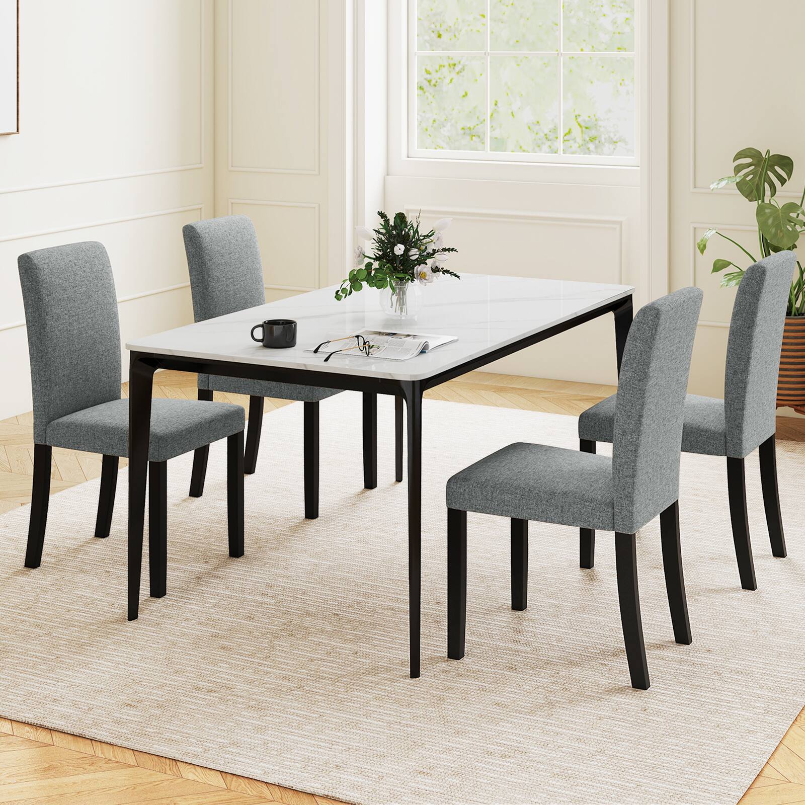 Alt View 4. Gymax - Gymax Dining Chair Set of 4 Mid-Century Modern Fabric Upholstered Parson Chairs - Gray.