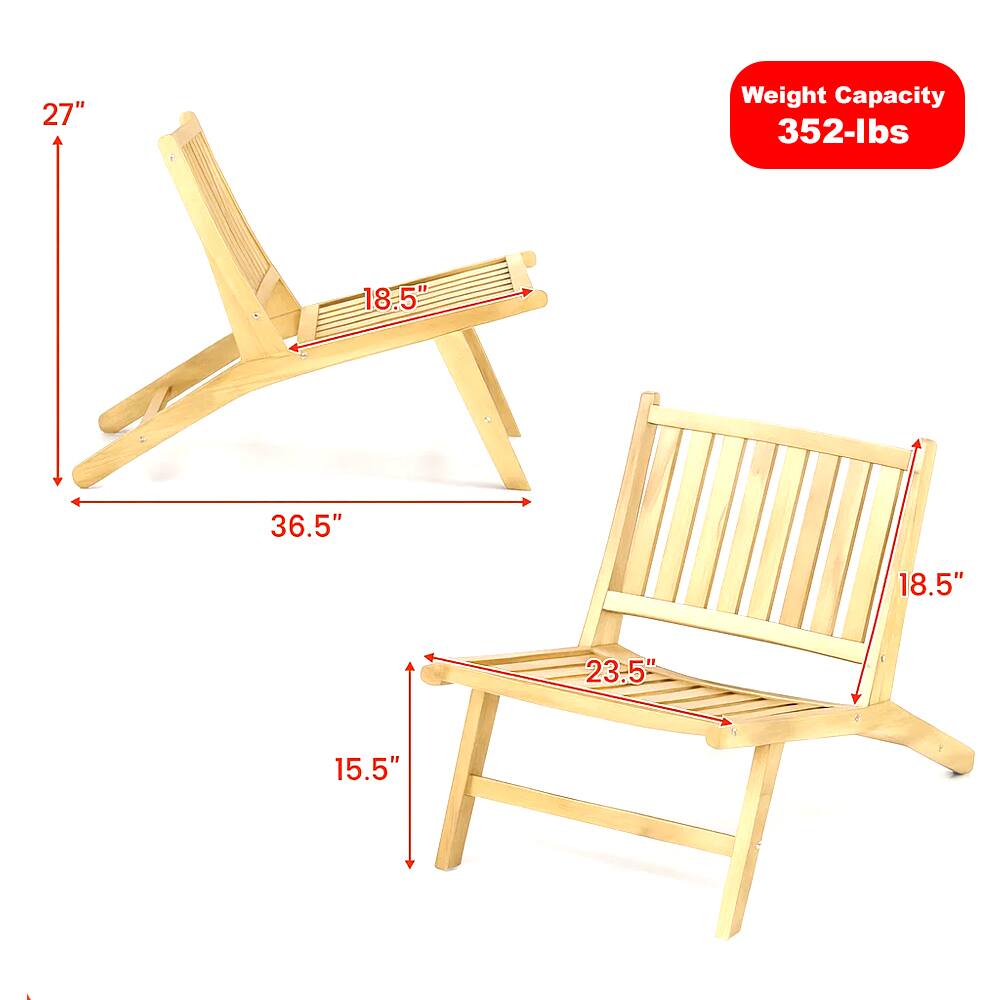 Left. Hivvago - Outdoor Teak Reclining Chair with Adjustable Backrest for Comfortable Seating - Natural.