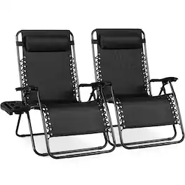 Best Choice Products - Set of 2 Extra Wide Zero Gravity Lounge Chair Recliners w/ Cup Holder - Black