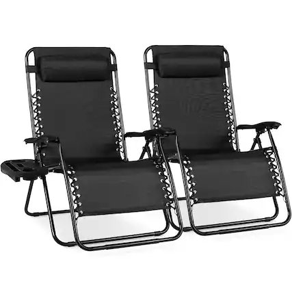Front. Best Choice Products - Best Choice Products Set of 2 Extra Wide Zero Gravity Lounge Chair Recliners w/ Cup Holder - Black - Black.