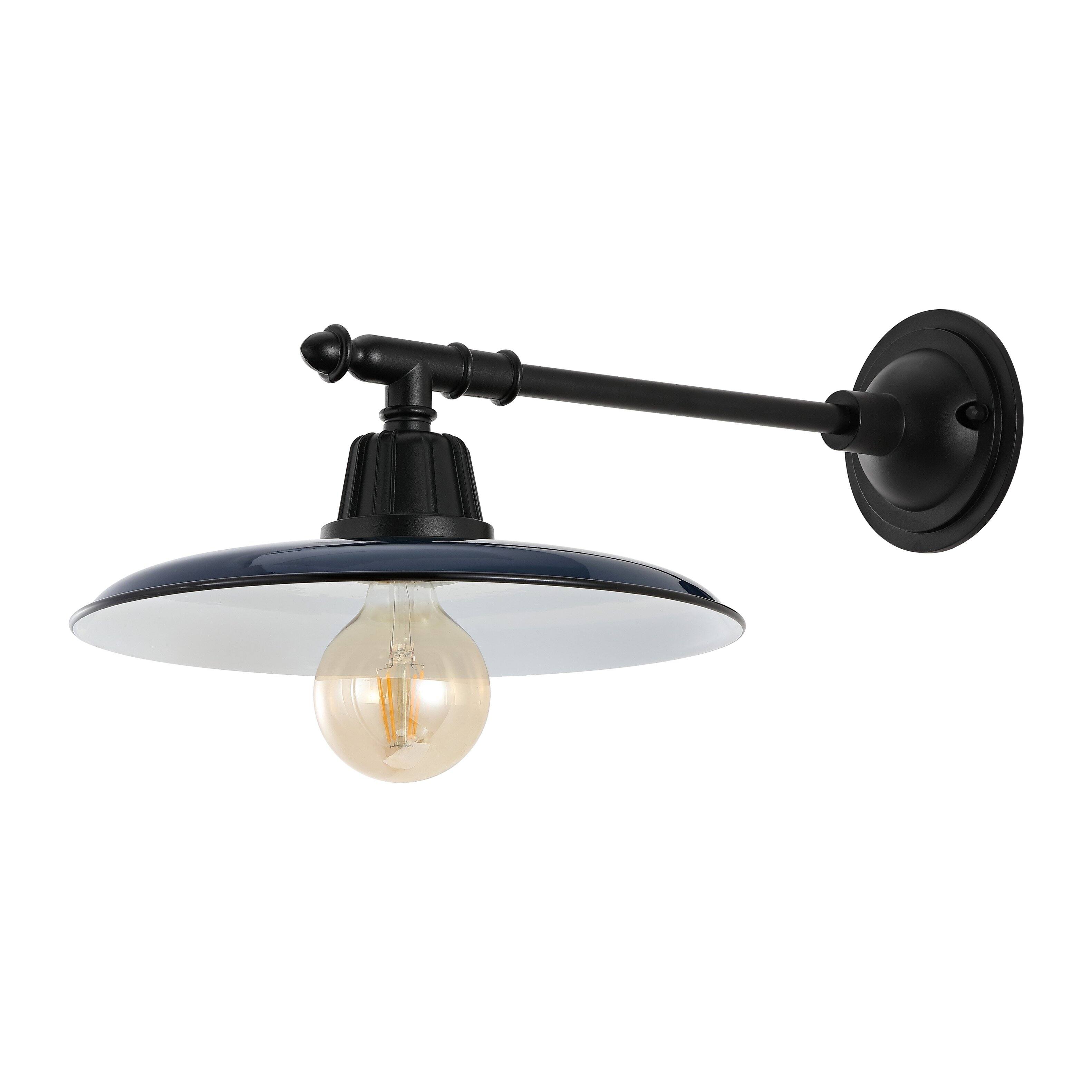 Alt View 5. Jonathan Y - Bonner 12" 1-Light Farmhouse Industrial Indoor/Outdoor Iron LED Victorian Arm Outdoor Sconce, Navy - Navy/Black.