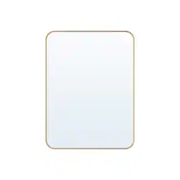WELLFOR - 24 in. W. x 32 in. H Rectangular Aluminum Framed Wall-Mounted Bathroom Vanity Mirror - Brushed Gold