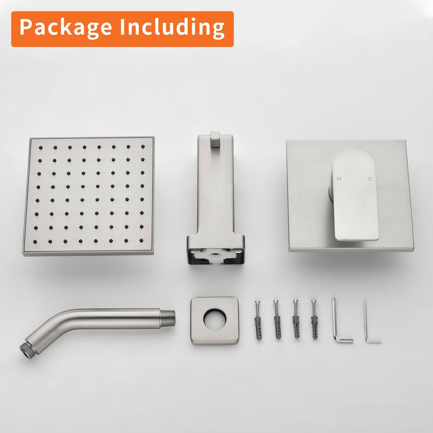 Package Including

- Showerhead
- Wall Mount
- Flexible Hose
- Drain Cover
- Screws
- L-Shaped Brackets