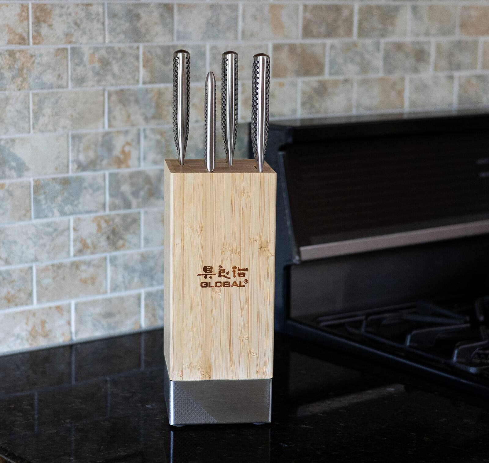 Alt View 2. Global - Toshi 5 Piece Knife Block Set, Bamboo - Bamboo.