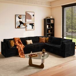 Ovios - 6 PCS Sectional Sofa Modular Sleeper Sofa Plush L Shaped Couch for Living Room & Apartment - Black