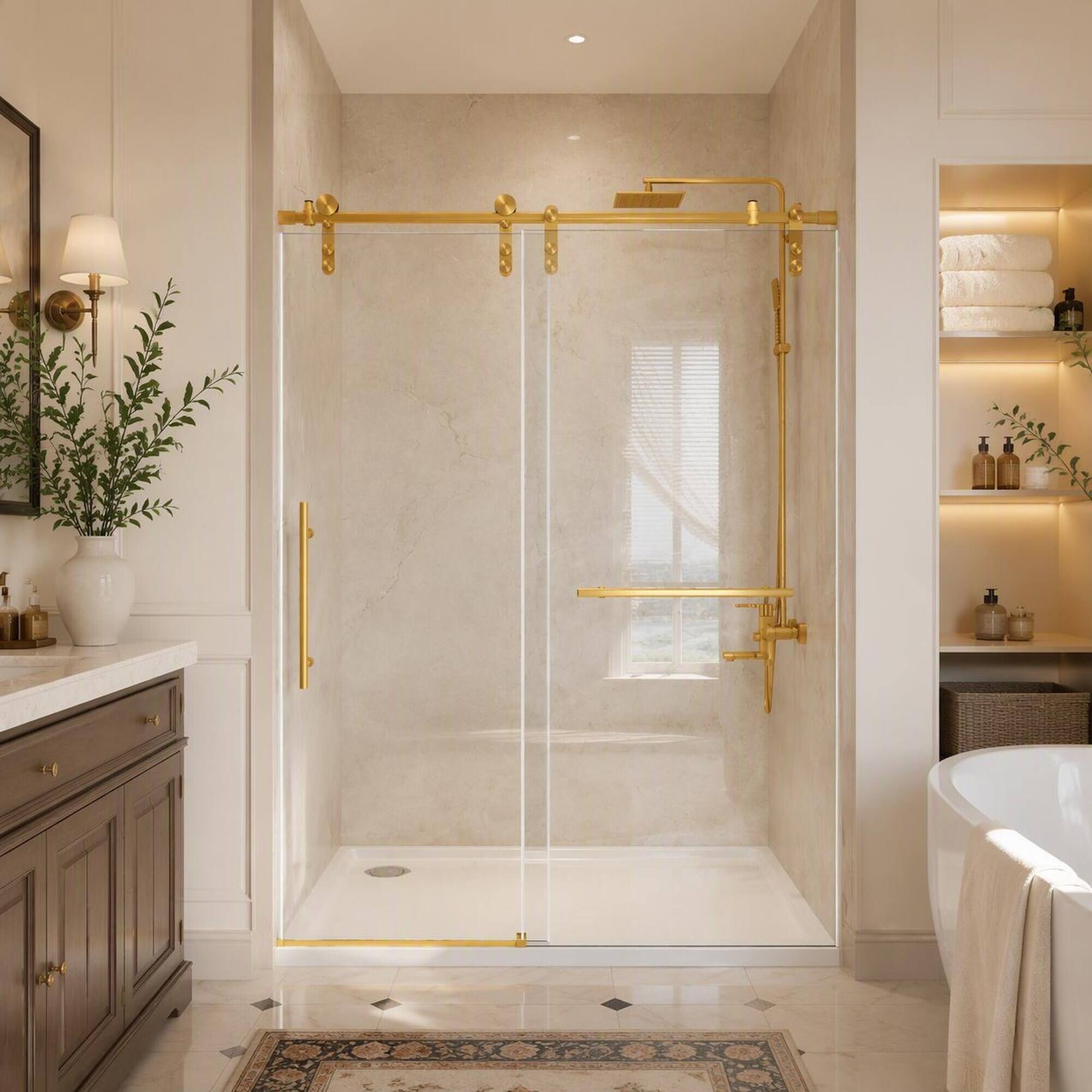 RYHNUYNE 50 54 In X 76 In H Frameless Sliding Shower Door, 5/16 In ...