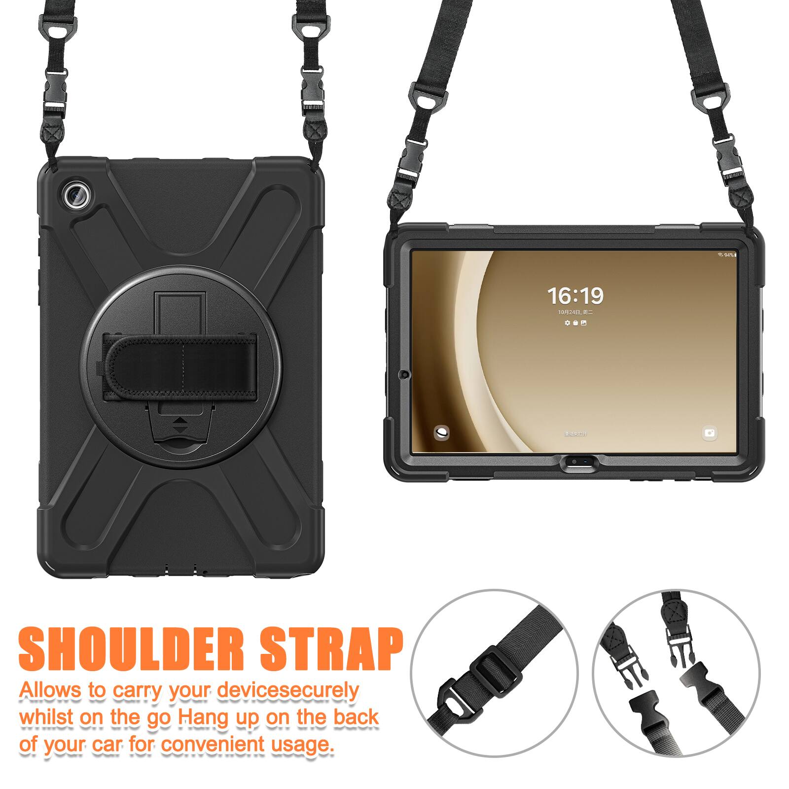 2 16:19 155, . .- VdD SHOULDER STRAP  
Allows to carry your device securely whilst on the go. Hang up on the back of your car for convenient usage.