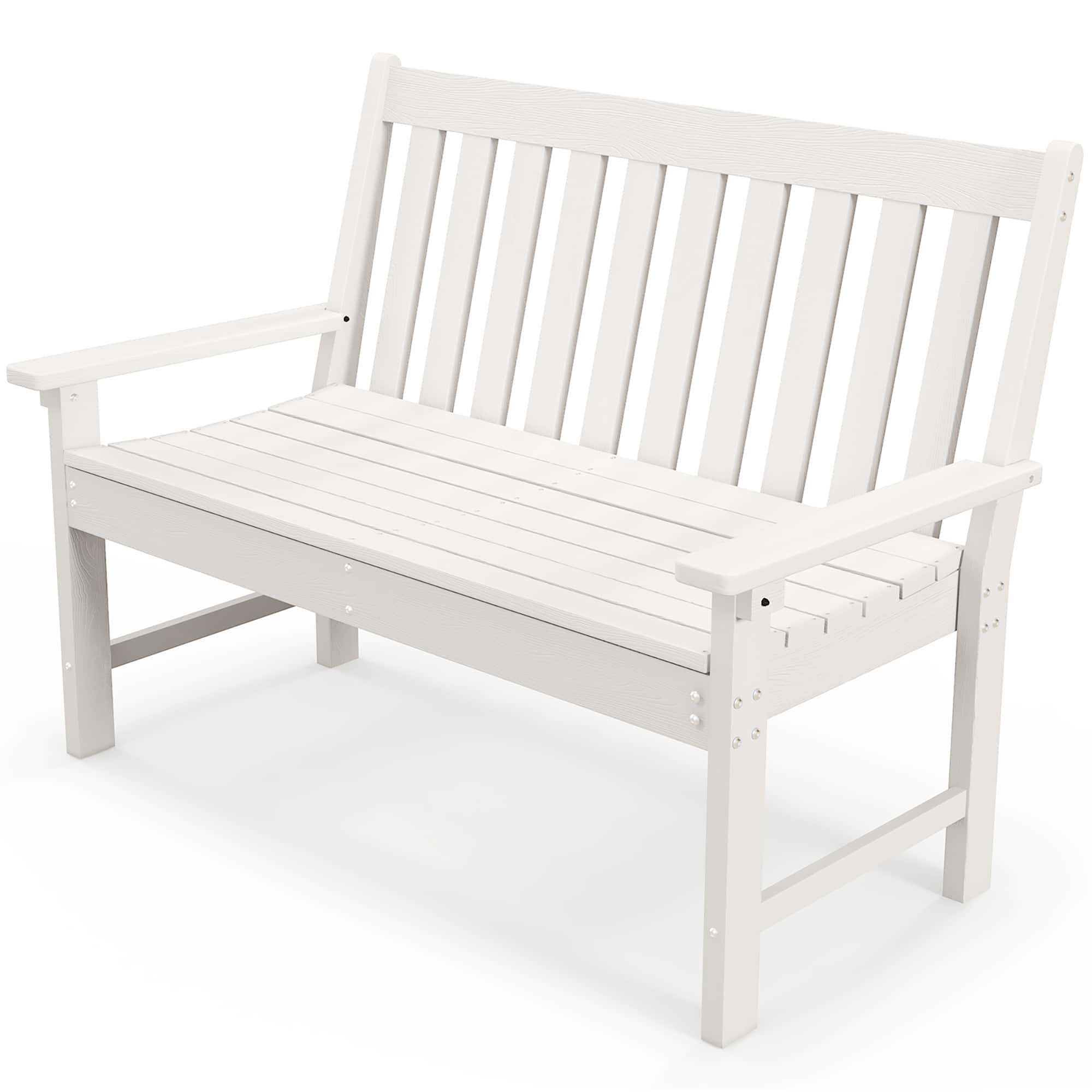 Gymax - Garden Bench All-Weather HDPE 2-Person Outdoor Bench for Front Porch Backyard - White