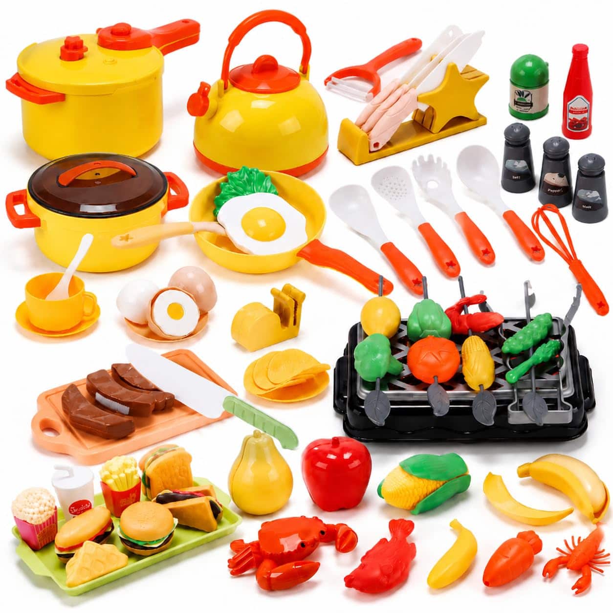 CUTE STONE - 73PCS Kids Kitchen Playset with Pretend Food & BBQ Grill