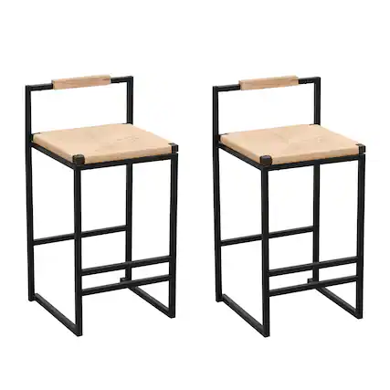 Front. SlickBlue - Set of 2 Bar Stools Counter Height Dining Chairs for Kitchen & Home Seating - Black.