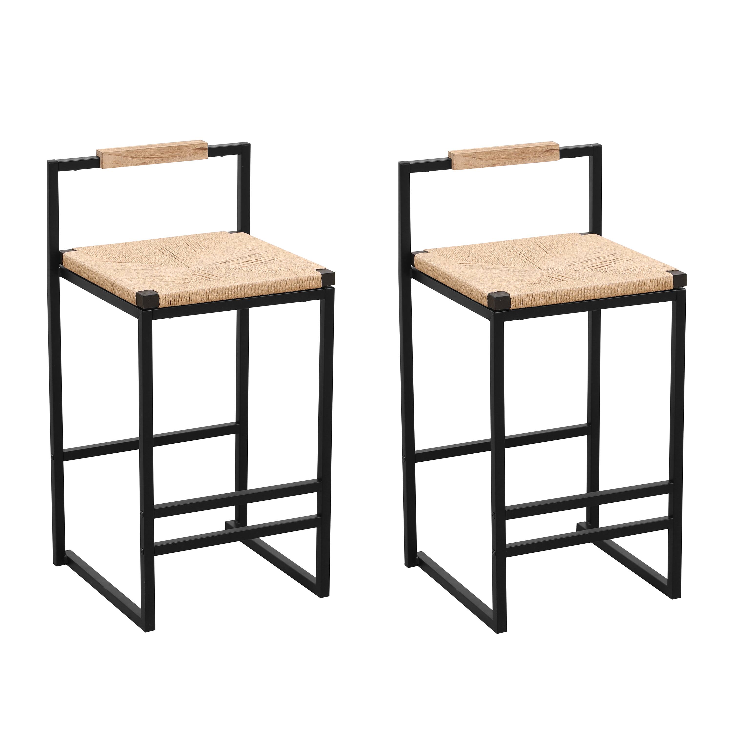 Front. SlickBlue - Set of 2 Bar Stools Counter Height Dining Chairs for Kitchen & Home Seating - Black.
