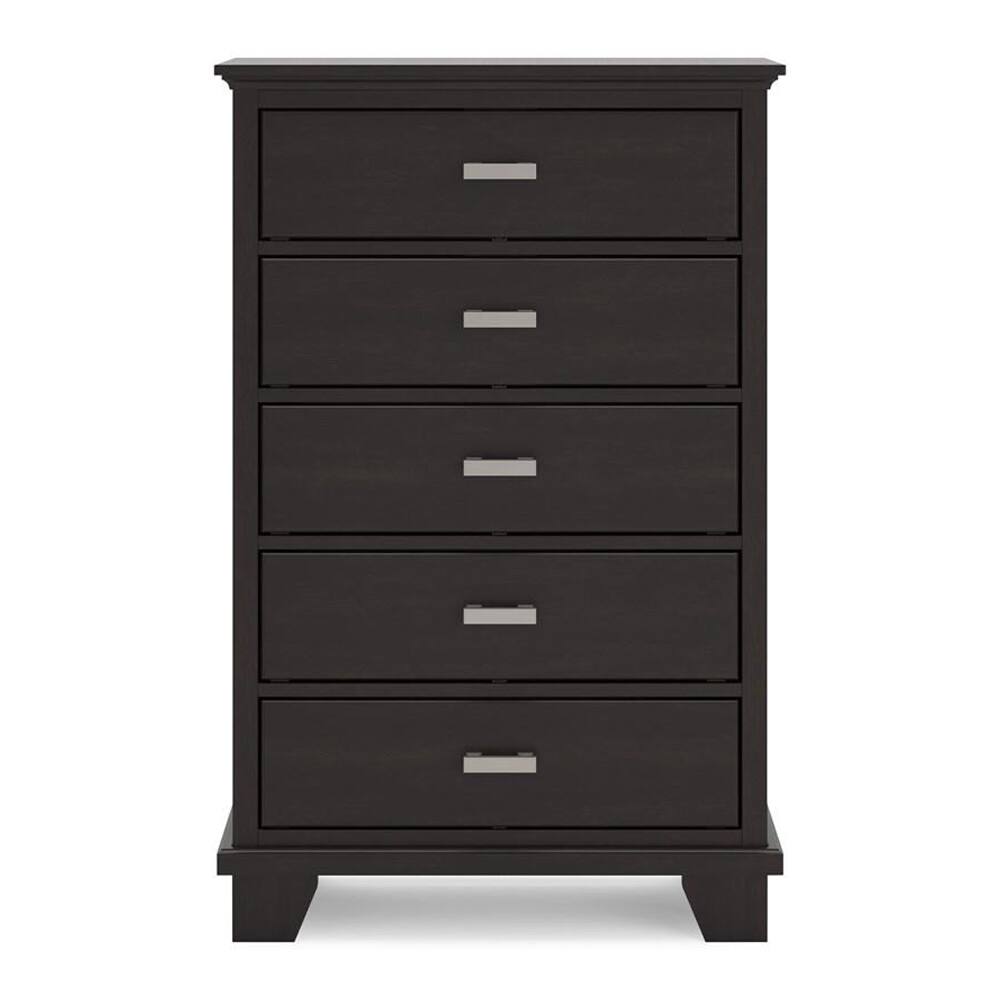 Front. Ashly - Covetown 5-Drawer Chest of Drawers - Dark Brown.