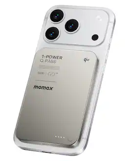 Momax - 1-Power Q.Pass Qi2 Magnetic Wireless Power Bank 5000mAh, 15W Fast Charging and PD 20W USB C Port - Titanium