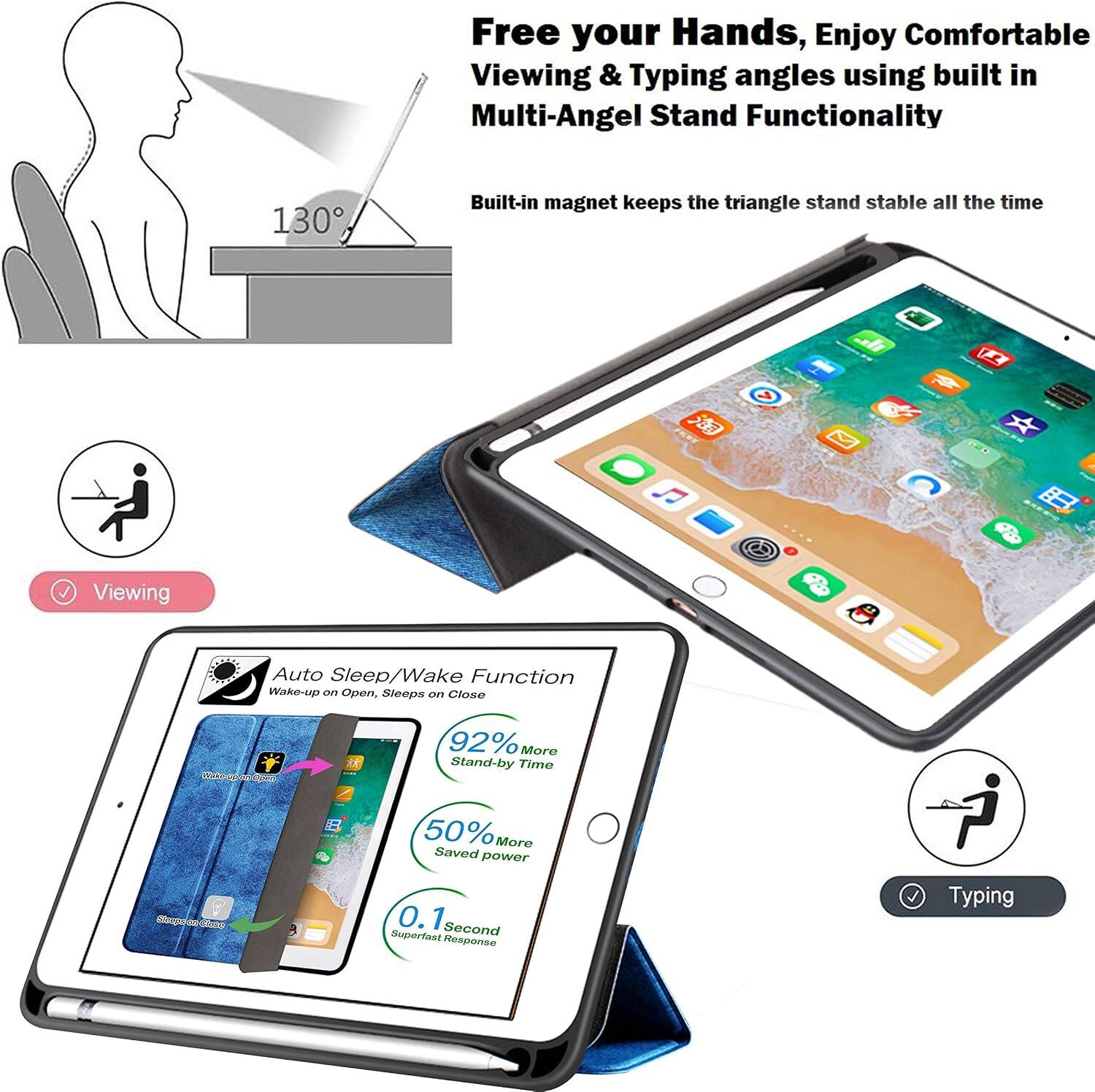 Free your Hands, Enjoy Comfortable Viewing & Typing angles using built in Multi-Angel Stand Functionality

130°
Built-in magnet keeps the triangle stand stable all the time

Viewing
Auto Sleep/Wake Function Wake-up on Open, Sleeps on Close

92% More Stand-by Time 50% More Saved power 0.1 Second Superfast Response

Typing