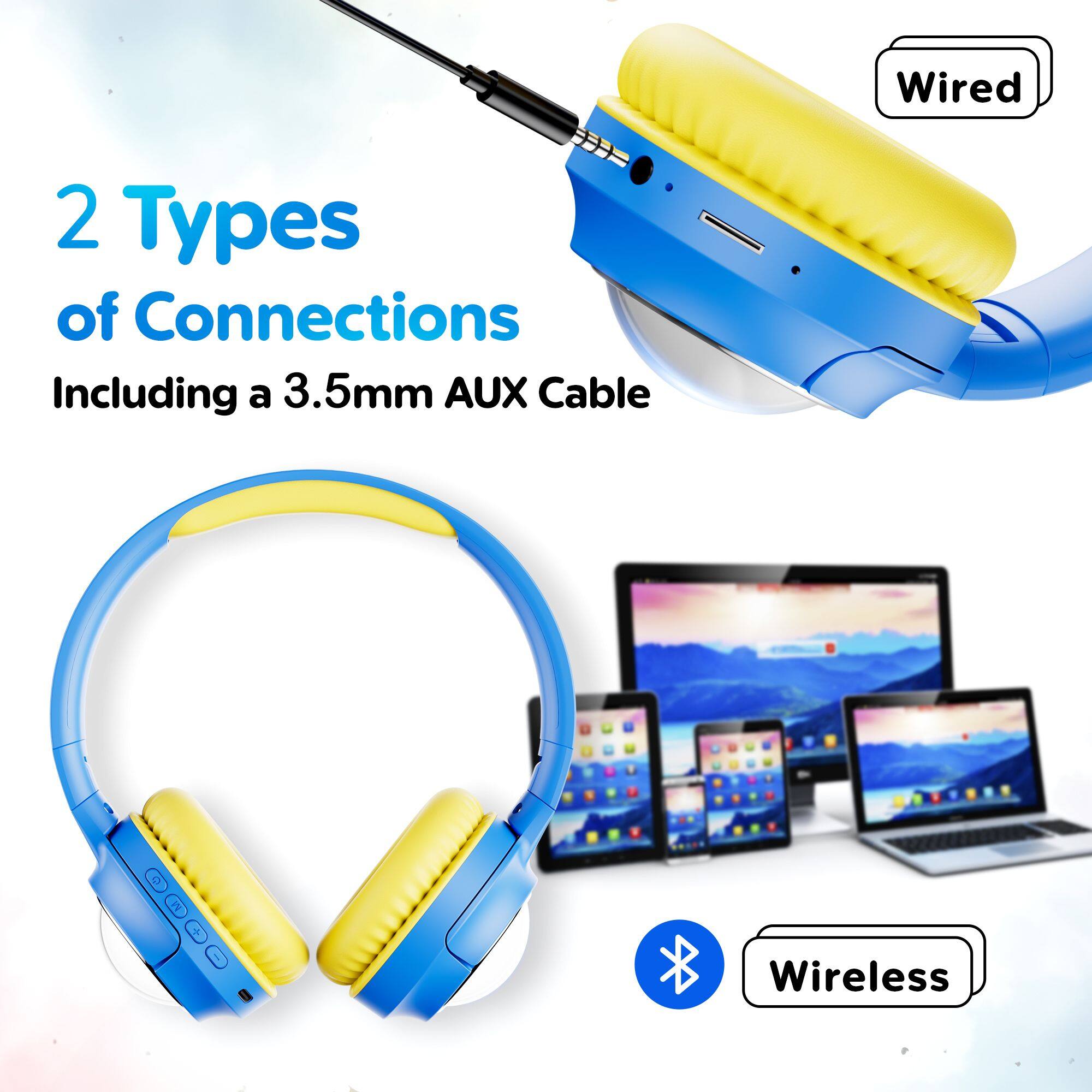 Wired 2 Types of Connections Including a 3.5mm AUX Cable Wireless