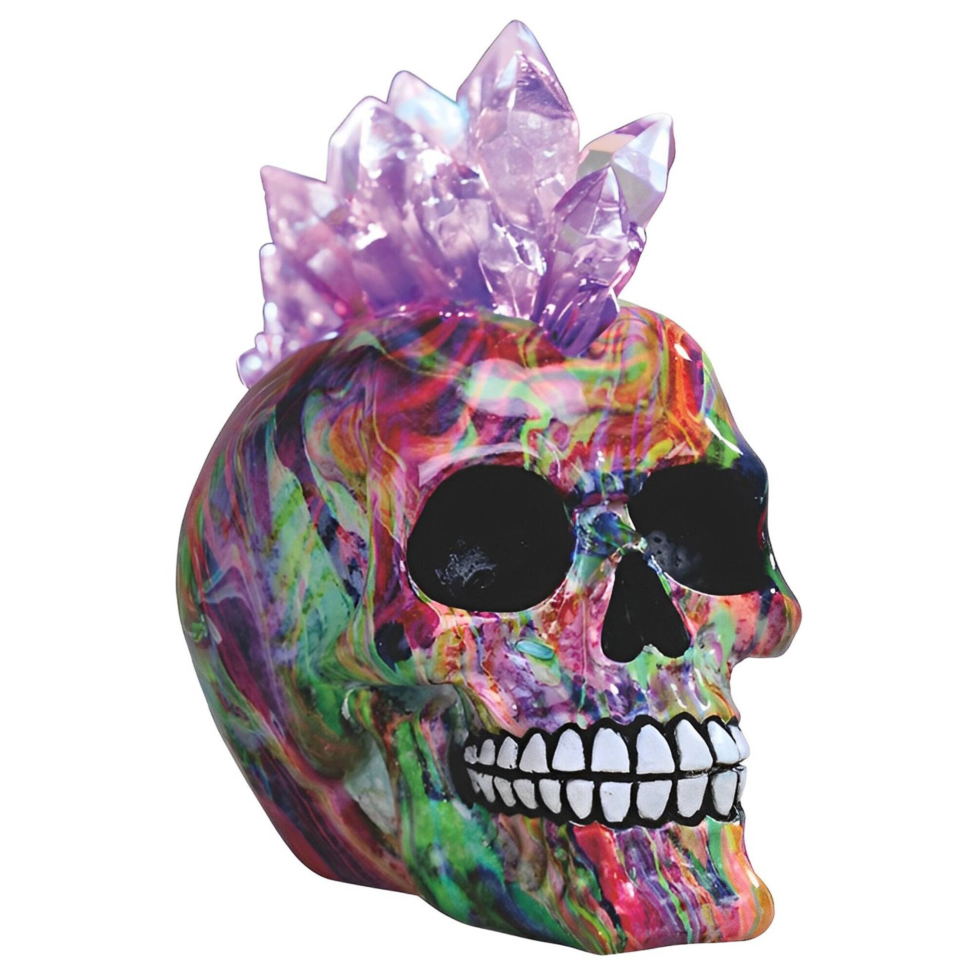 Front. FC Design - FC Design 7"W LED Light Rainbow Punk Skull with Mohawk Faux Crystal Hair Figurine Computer Desk Tabletop Decoration - Multi-Color.