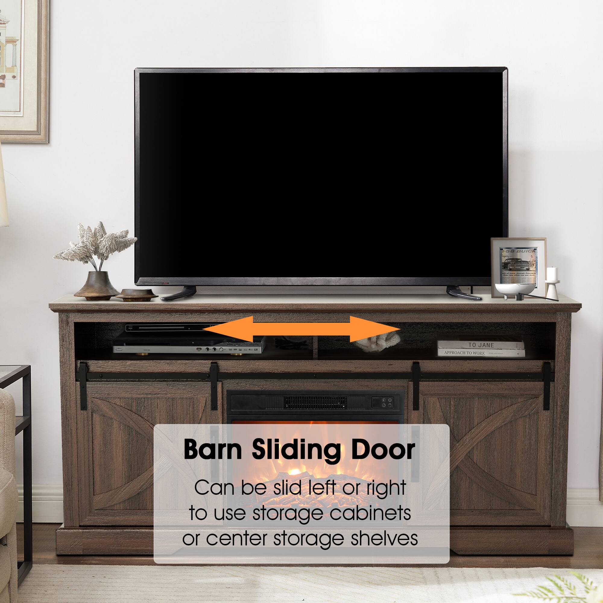 Barn Sliding Door  
Can be slid left or right to use storage cabinets or center storage shelves